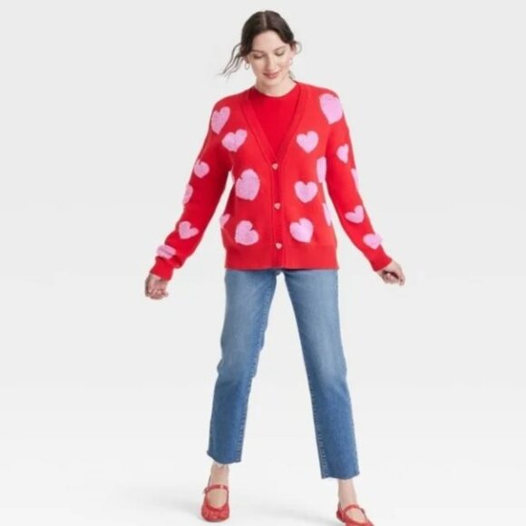33 Degree Red Pink Hearts Cardigan Sweater NWT XXL - Picture 4 of 4